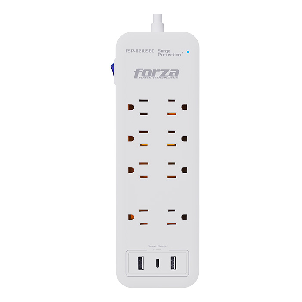 FSP-821USBC Forza Protector contra Sobretensiones 1625W/2450J con 8 Tomas, 2 USB-A y 1 USB-C blanco FSP-821USBC - Imagen 1