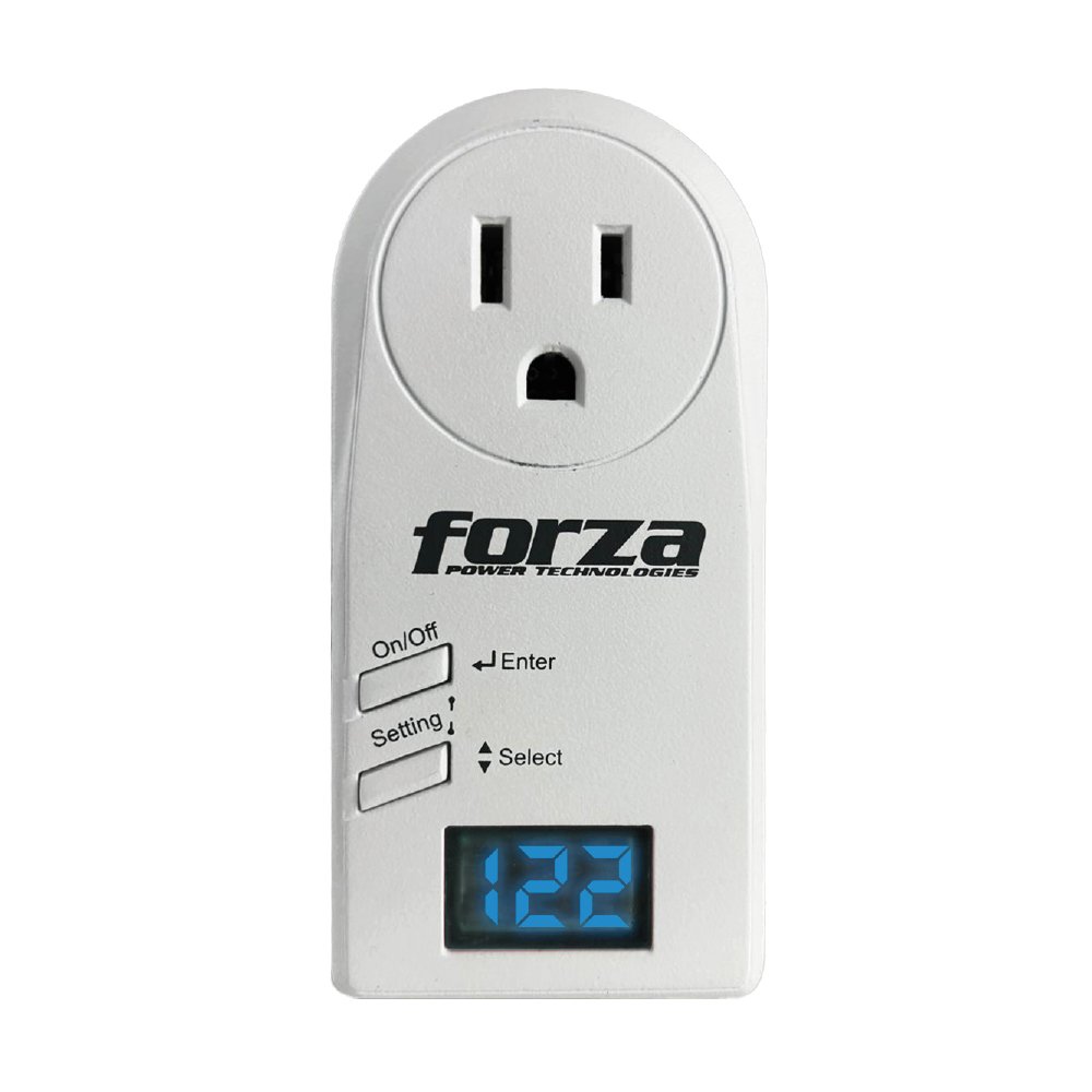 FVP Forza Zion Protector de Voltaje Programable 3 en 1, 110-120V, 15A, 990 Joules, Enchufe Giratorio 350°, Salida NEMA 5-15R — FVP-1201LCD - Imagen 1